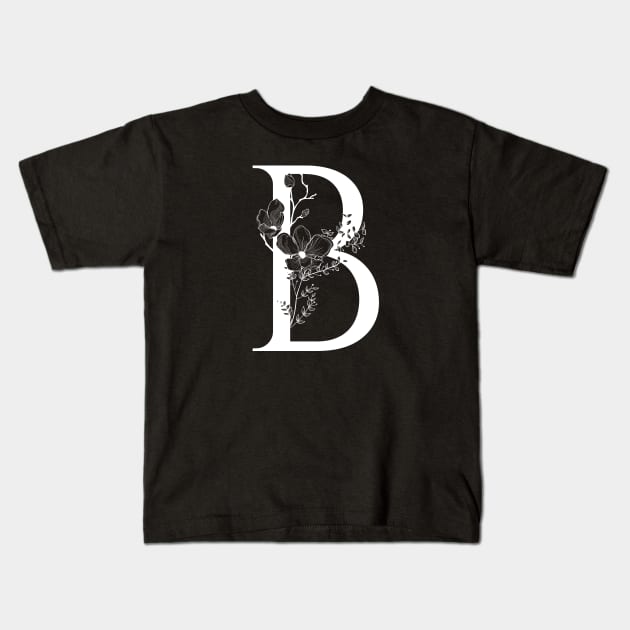 Letter B Monogram - Floral Initial Kids T-Shirt by ZenNature